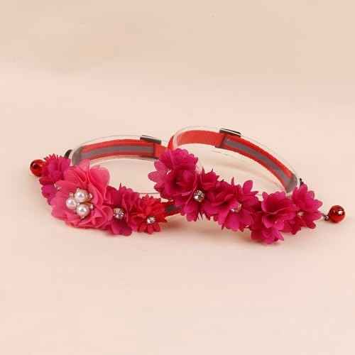 2 Pack Cat Collar Pink Floral with Bell and Removable Flower Bowtie