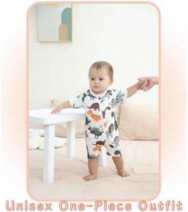 Unisex Summer Trendy 2-Pack Rompers Short Sleeve Zipped Bodysuit