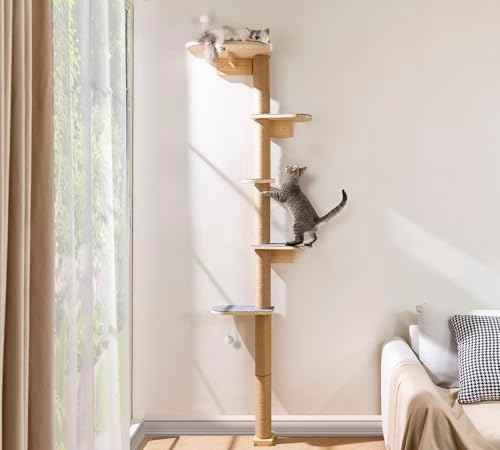 Floor to Ceiling Cat Tree for Kittens, 5-Tier Wall Mounted Cat Wall