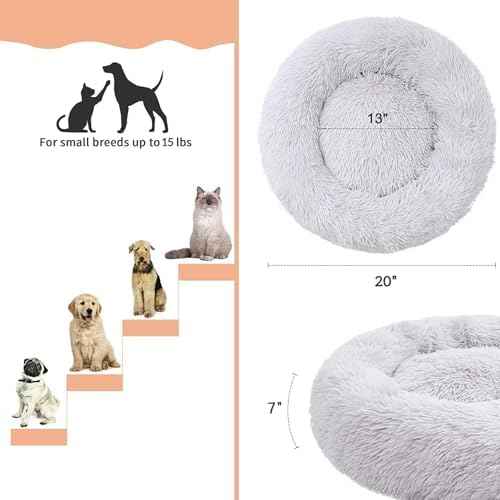 Fluffy Calming Cat Beds for Indoor Cats - Washable Round Dog Beds for