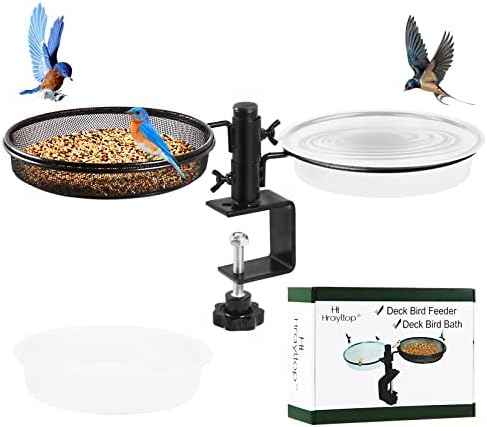 HRAYLTOP Deck Bird Feeders with Metal Mesh Tray and 2 Water Bowls