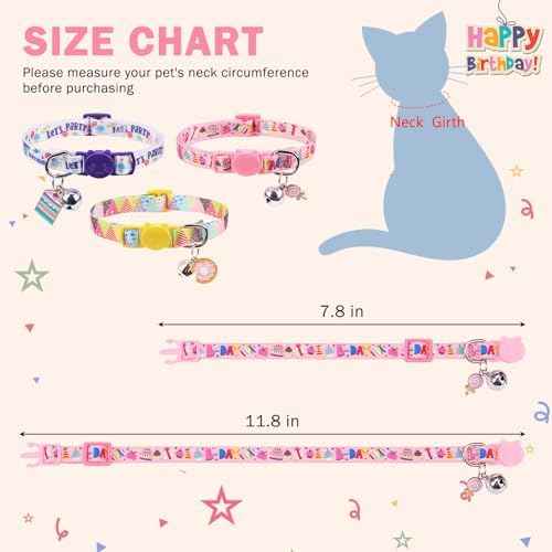 SCENEREAL Birthday Cat Collars Breakaway with Bells, 3 Pack Adjustable
