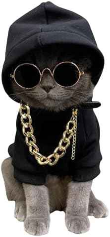 QWINEE 3Pcs Dog Hoodie Cat Apparel Dog Custume Set with Necklace and
