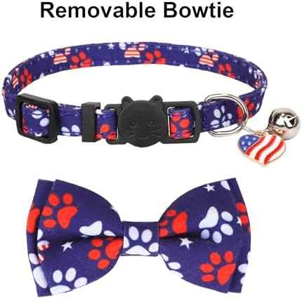 ADOGGYGO American Flag Cat Collar Breakaway with Bow Tie Bell - 2 Pack