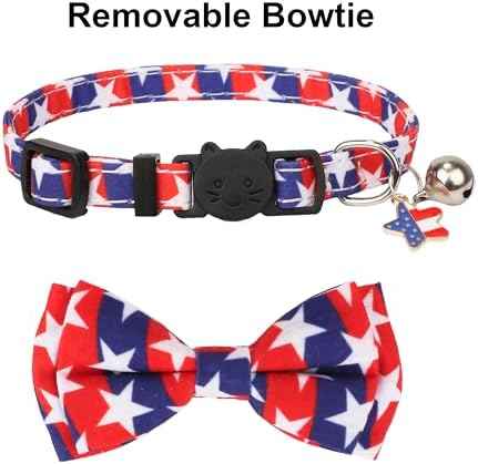 ADOGGYGO American Flag Cat Collar Breakaway with Bow Tie Bell - 2 Pack