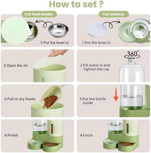 Automatic Cat Feeder Stainless Steel Water Dispenser Gravity Food