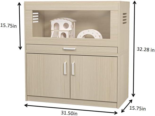 Wooden Hamster Cage with Storage Cabinet (Teak) - GlobalHabitat Supply