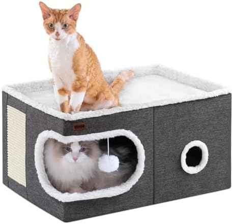 Garnpet Cat Bed for Indoor Cats Cube House, Covered Cat Cave Beds &