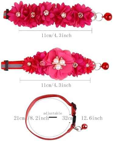 2 Pack Cat Collar Pink Floral with Bell and Removable Flower Bowtie