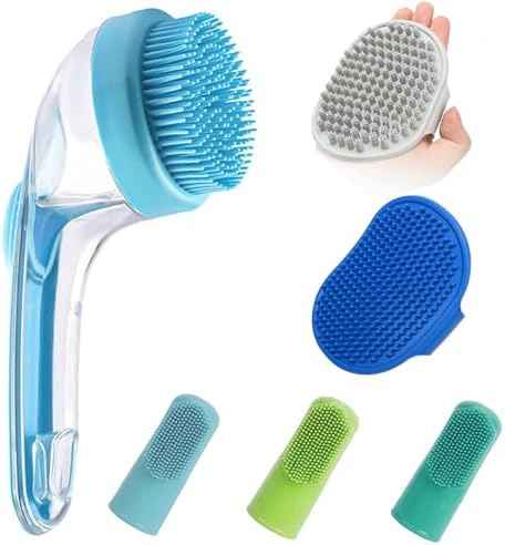 (6 Pcs) ELEGX Pet Grooming Bath Massage Brush with Soap and Shampoo