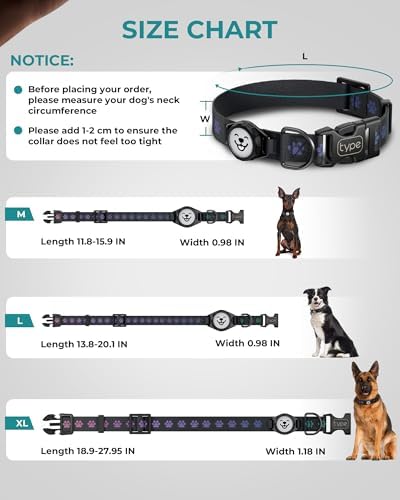 Dog Collar with Airtag Holder, IP67 Waterproof Reflective AirTag Dog