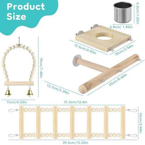 DBNESS 5in1 Bird Toys, Birdie Perches Platform Swing with Stainless