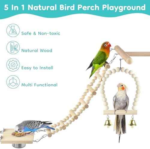 DBNESS 5in1 Bird Toys, Birdie Perches Platform Swing with Stainless
