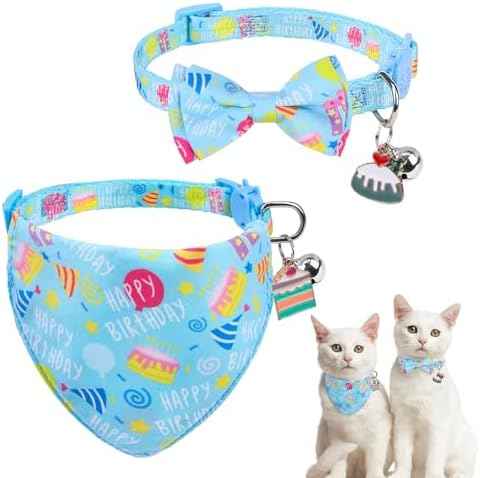 SCENEREAL Cat Bandana Collars for Birthday - 2 Pack Breakaway Kitten