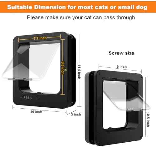 Smart Cat Door for Interior & Exterior, Cat Pet Door with 3 Collar