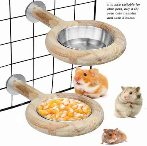2 Pack Bird Perch Feeding Cup, Bowls for Cage Wooden Perch Stand