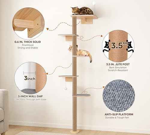 Floor to Ceiling Cat Tree for Kittens, 5-Tier Wall Mounted Cat Wall