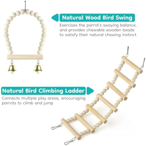 DBNESS 5in1 Bird Toys, Birdie Perches Platform Swing with Stainless