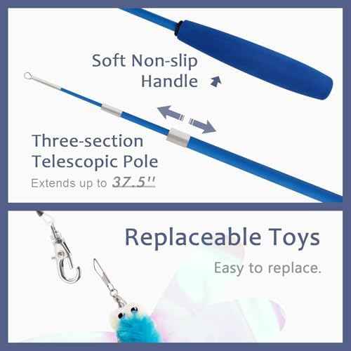 SONGWAY Cat Wand Toys for Indoor Cats - Cat Toy Set with Retractable