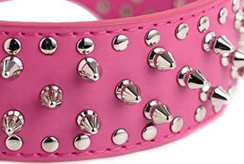 Serijoars Spiked Studded Dog Collar, PU Leather Dog Collar, Adjustable