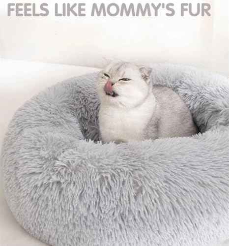 Fluffy Calming Cat Beds for Indoor Cats - Washable Round Dog Beds for
