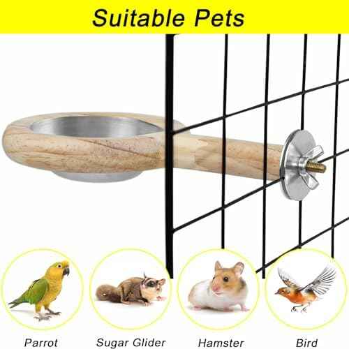 2 Pack Bird Perch Feeding Cup, Bowls for Cage Wooden Perch Stand