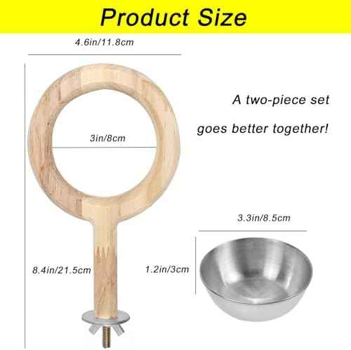 2 Pack Bird Perch Feeding Cup, Bowls for Cage Wooden Perch Stand
