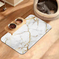 Abstract Marble Dog Food Mat,White Gold Absorbent Pet Feeding Mat for