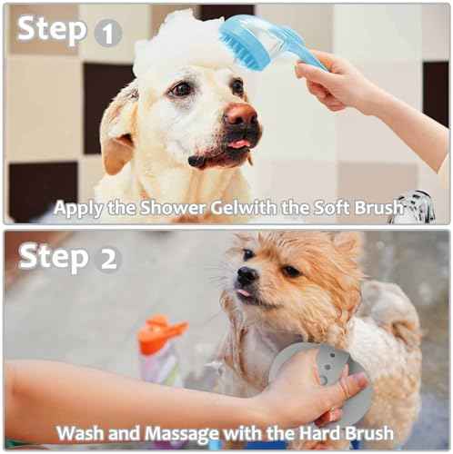 (6 Pcs) ELEGX Pet Grooming Bath Massage Brush with Soap and Shampoo