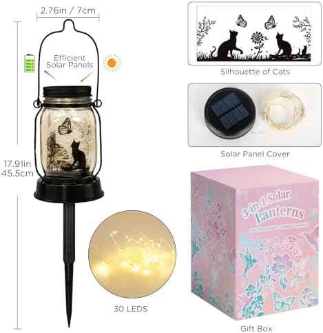 kyoryuger Cat Solar Lanterns 2PACK Cat Lover Gifts for Women Mom
