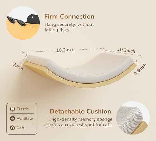 Cat Wall Shelf with Curved Hammock Bed, Wall Mounted Cat Perch