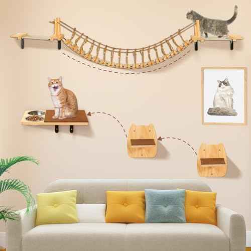 Calmbee Cat Wall Shelves, Cat Wall Furniture 70" Cat Bridge Wall Mount