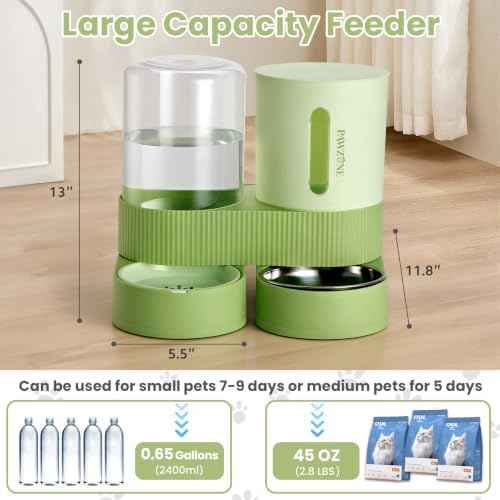 Automatic Cat Feeder Stainless Steel Water Dispenser Gravity Food