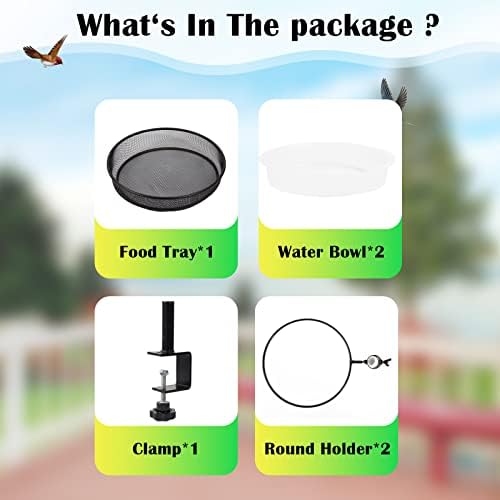 HRAYLTOP Deck Bird Feeders with Metal Mesh Tray and 2 Water Bowls