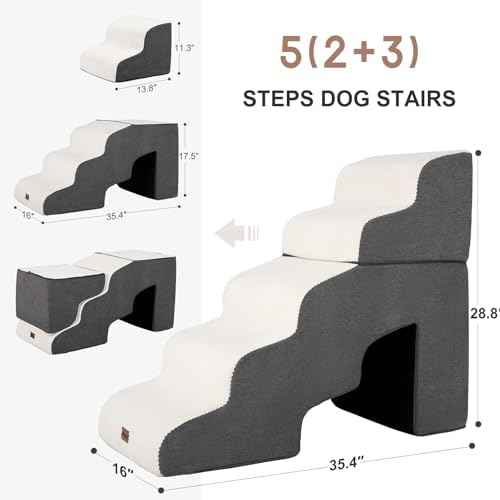 Garnpet Dog Stairs for High Beds with Tunnel, 5-Step Dog Steps for