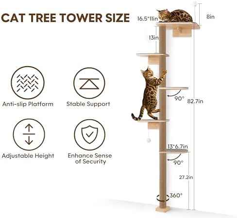 Floor to Ceiling Cat Tree for Kittens, 5-Tier Wall Mounted Cat Wall