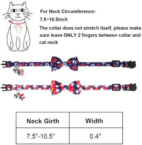 ADOGGYGO American Flag Cat Collar Breakaway with Bow Tie Bell - 2 Pack