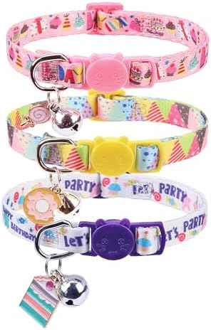 SCENEREAL Birthday Cat Collars Breakaway with Bells, 3 Pack Adjustable