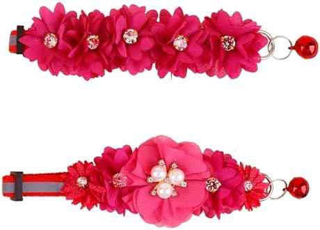 2 Pack Cat Collar Pink Floral with Bell and Removable Flower Bowtie