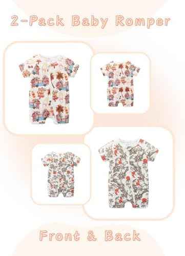 Unisex Summer Trendy 2-Pack Rompers Short Sleeve Zipped Bodysuit