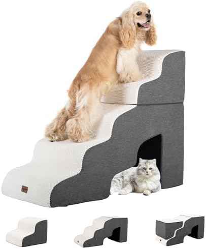 Garnpet Dog Stairs for High Beds with Tunnel, 5-Step Dog Steps for