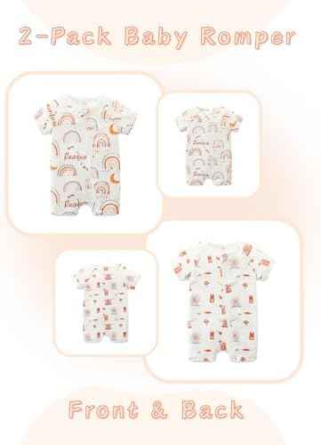 Unisex Summer Trendy 2-Pack Rompers Short Sleeve Zipped Bodysuit