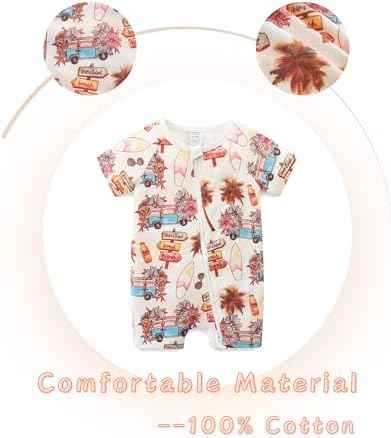 Unisex Summer Trendy 2-Pack Rompers Short Sleeve Zipped Bodysuit