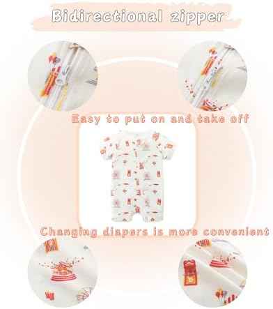 Unisex Summer Trendy 2-Pack Rompers Short Sleeve Zipped Bodysuit