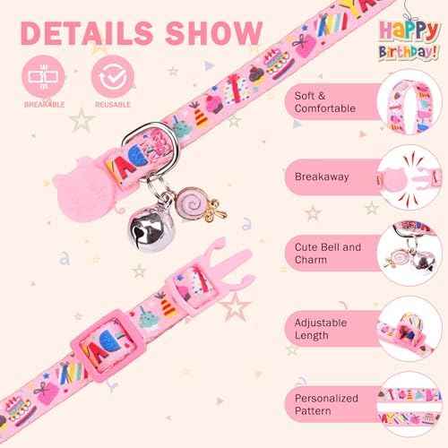 SCENEREAL Birthday Cat Collars Breakaway with Bells, 3 Pack Adjustable