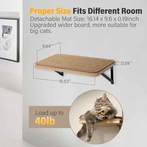 2Pack Wooden Cat Wall Shelves with Sisal Mat,16x9.8 Inch Cat Wall Step
