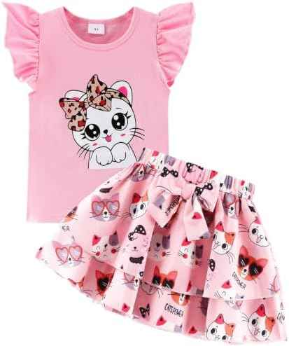 Girls Skirt Set 2 Piece Outfit Toddler Summer Clothes Ruffle Sleeve