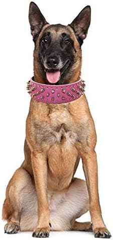 Serijoars Spiked Studded Dog Collar, PU Leather Dog Collar, Adjustable