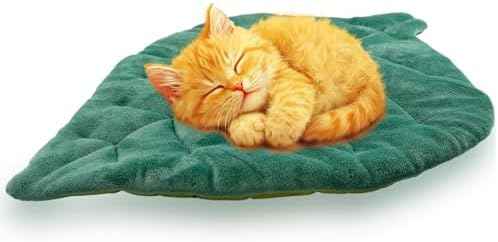 Romaneco Leaf Shaped Self-Warming Cat Bed Mat – 26"x20" Flannel &