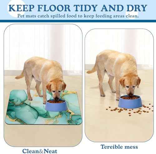 Green Marble Pet Feeding Mat for Floors–Absorbent Quick Dry Dog Cat